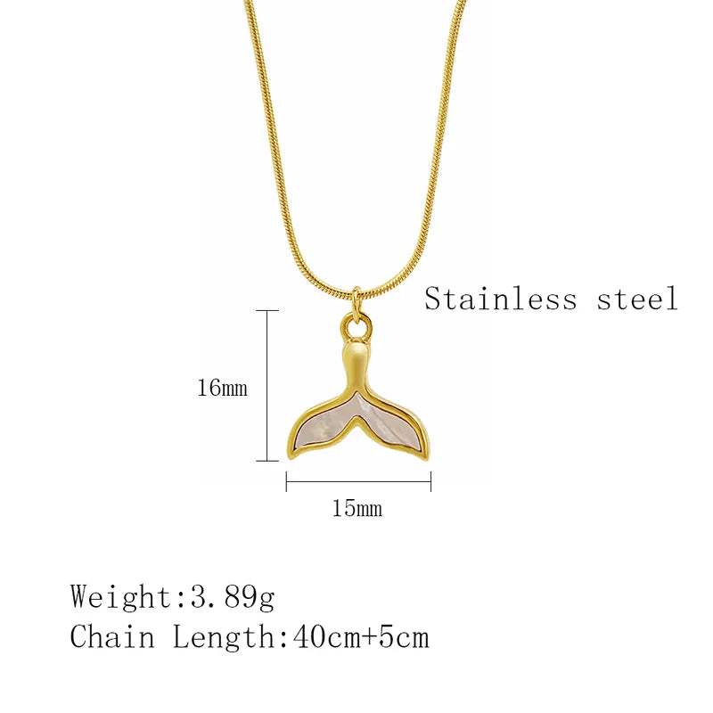 304 Stainless Steel 18K Gold Plated Fish Tail Shell Pendant Necklace