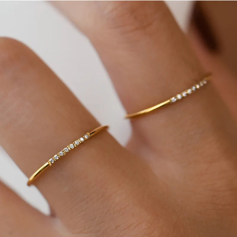 Simple Style Round Titanium Steel Gold Plated Artificial Diamond Ring