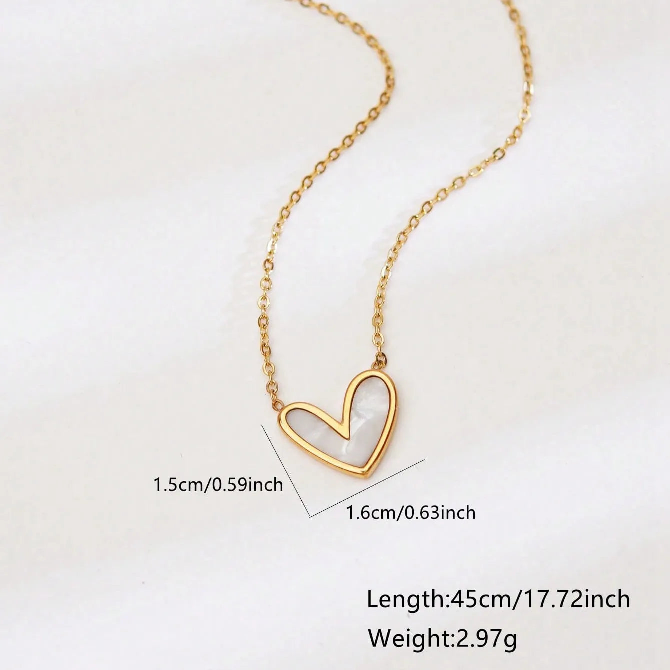 Asymmetrical Heart Shape 18K Gold Plated Inlay Pendant Necklace