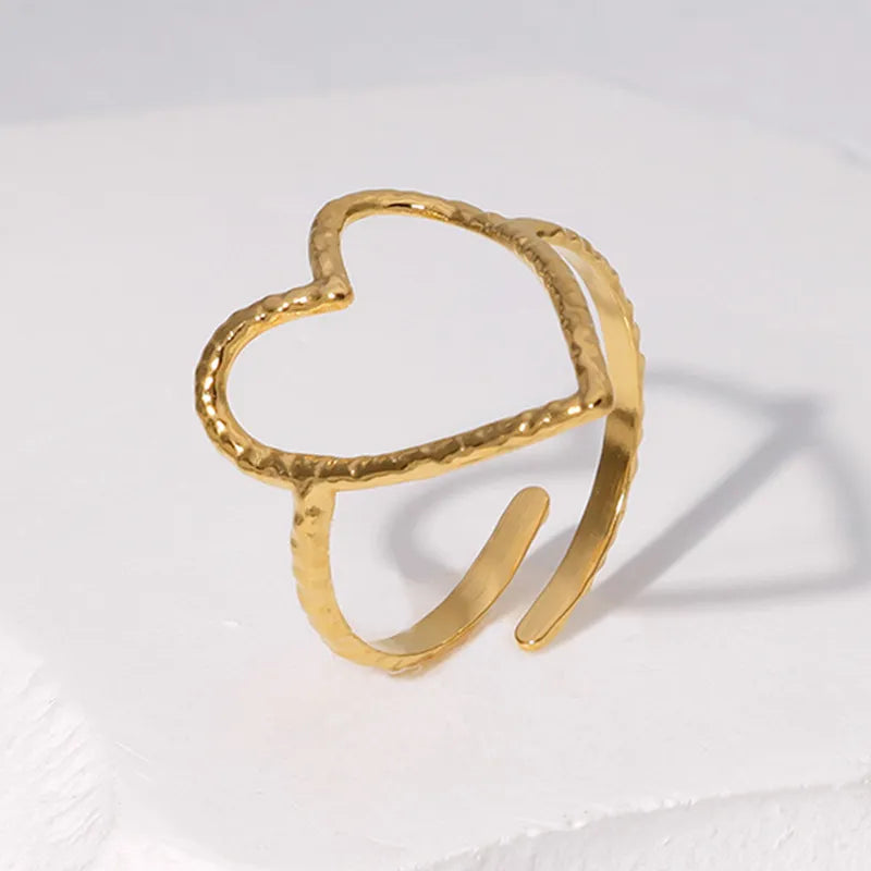 Heart Shape 304 Stainless Steel 18K Gold Plated Hollow Out Open Ring
