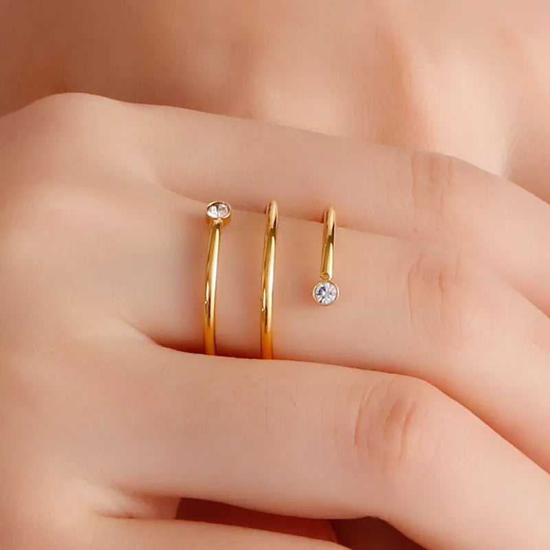 Geometric 304 Stainless Steel Zircon 18K Gold Plated Stainless Steel Ring