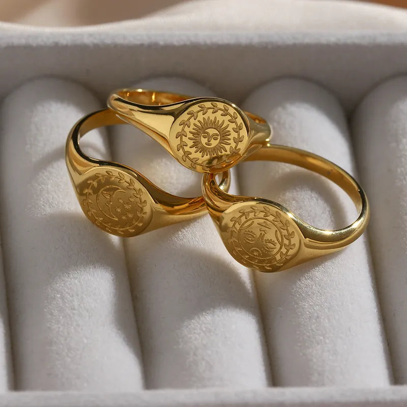 18K Gold Plated Retro Vintage Style Sun Star Ring