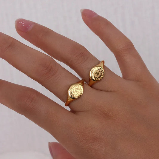18K Gold Plated Retro Vintage Style Sun Star Ring