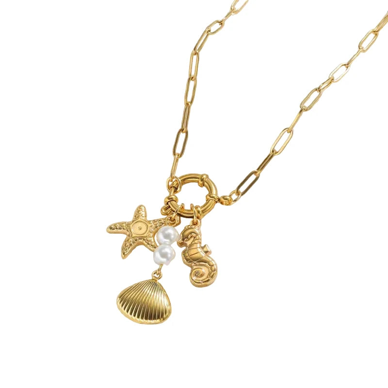 18k Gold Plated 304 Stainless Steel Beach Pendant Necklace