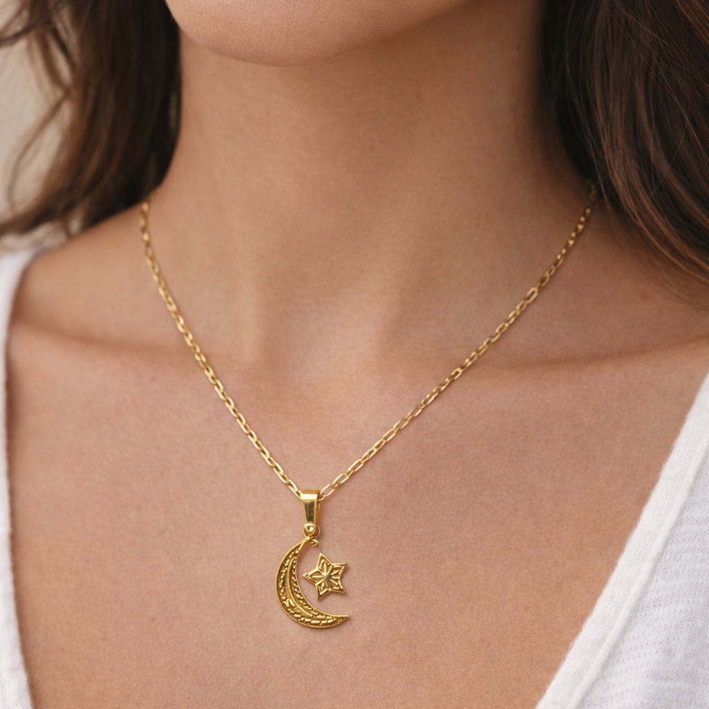 18k Gold Filled Half Moon Star Necklace