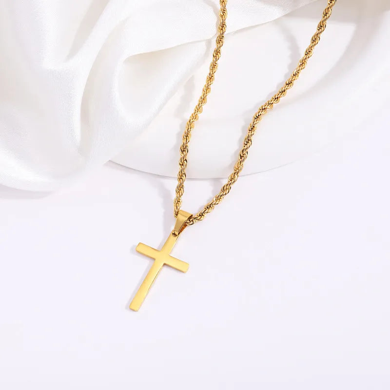 Cross Pendant Necklace 18K Gold Plated 304 Stainless Steel