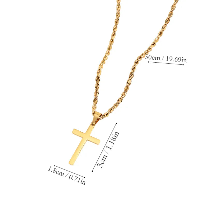 Cross Pendant Necklace 18K Gold Plated 304 Stainless Steel