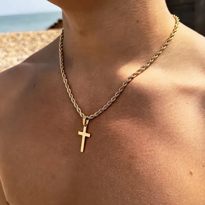 Cross Pendant Necklace 18K Gold Plated 304 Stainless Steel