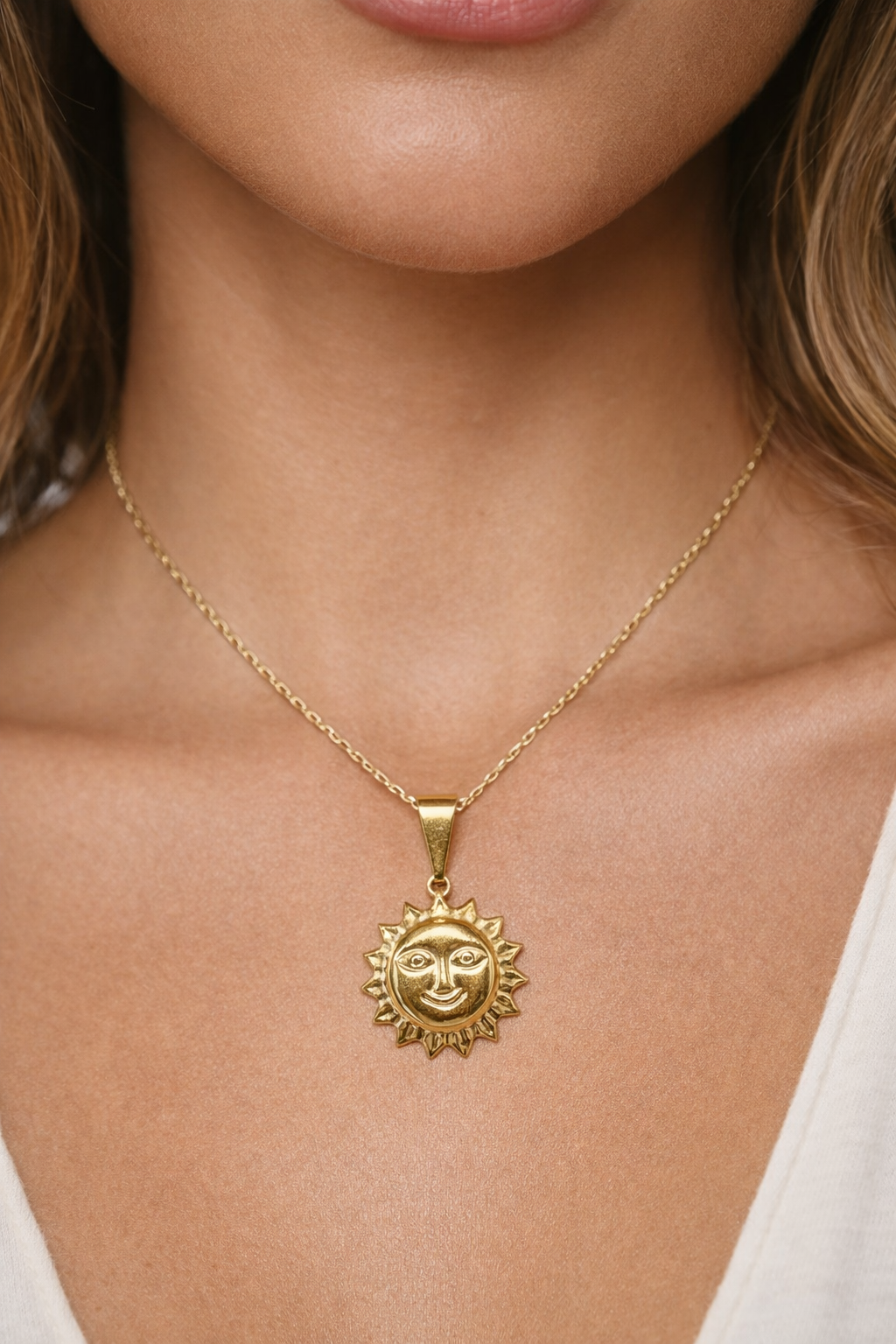 18k Gold Filled Sun Face Necklace
