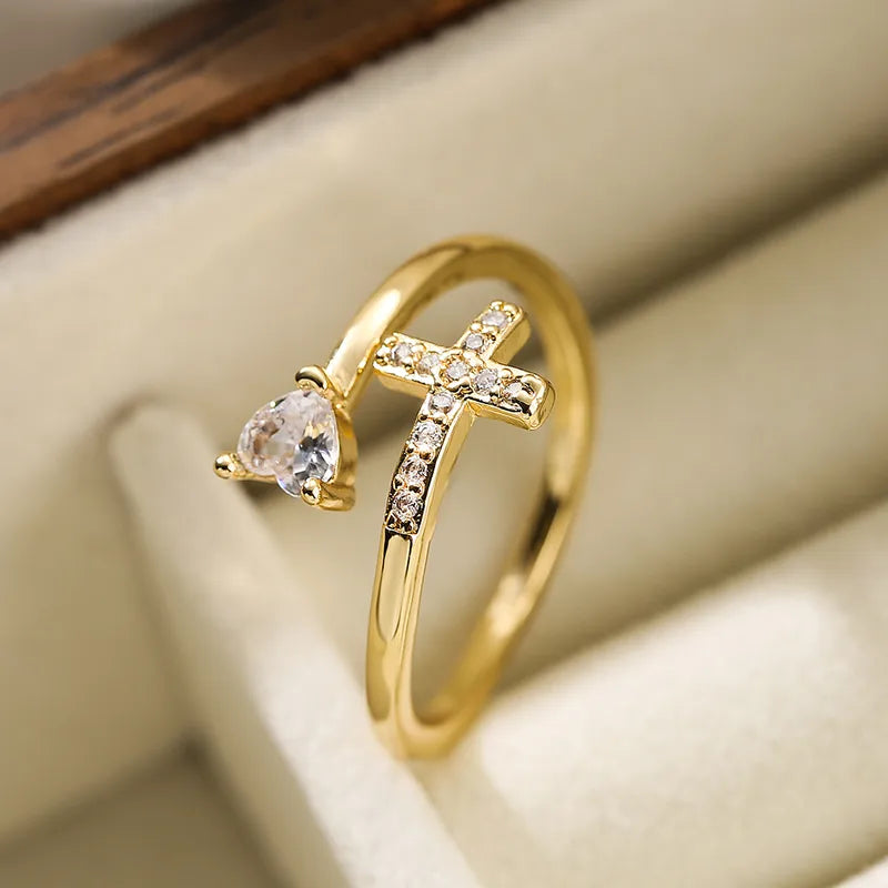 Zircon 18K Gold Plated Simple Style Open Ring