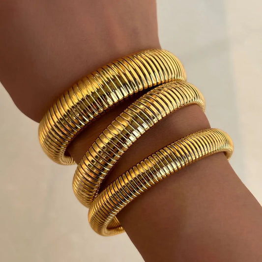 Retro Roman Style Circle Solid Color 304 Stainless Steel 18K Gold Plated Bangle