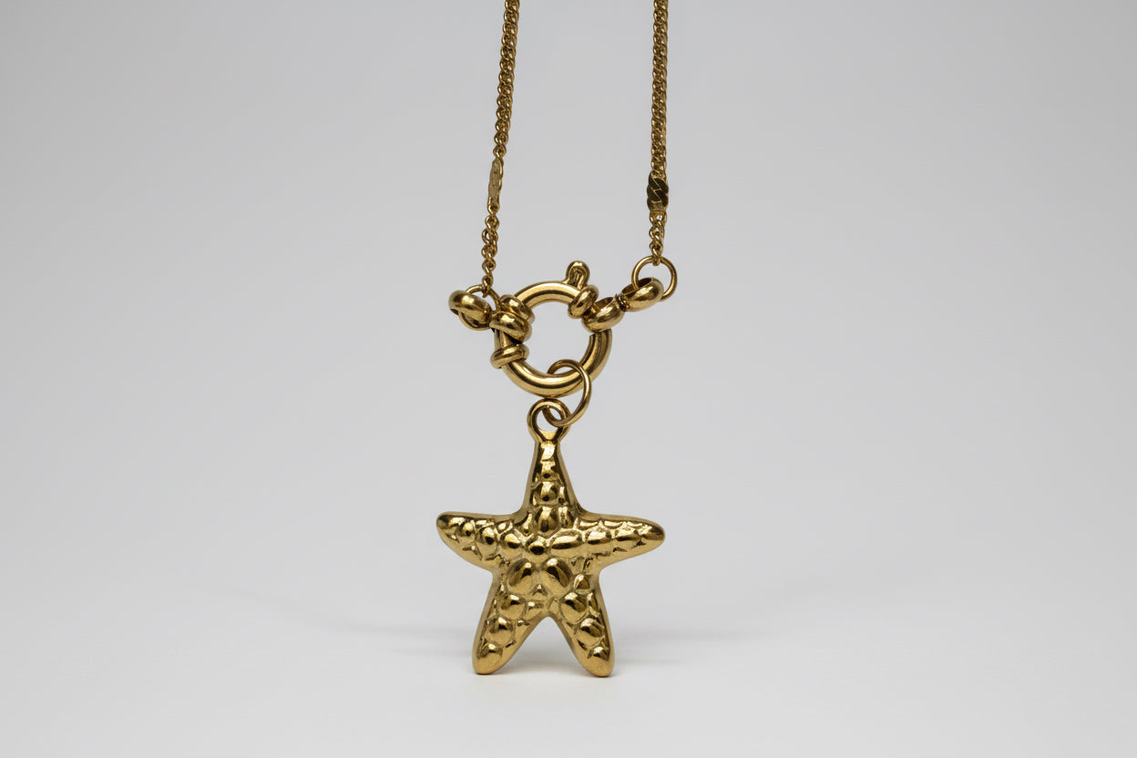18k Gold Plated Starfish 304 Stainless Steel Pendant Necklace