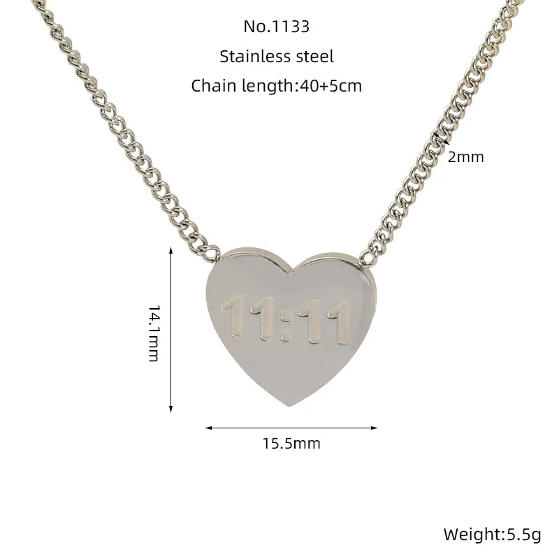 Heart 11:11 Shape 304 Stainless Steel Necklace