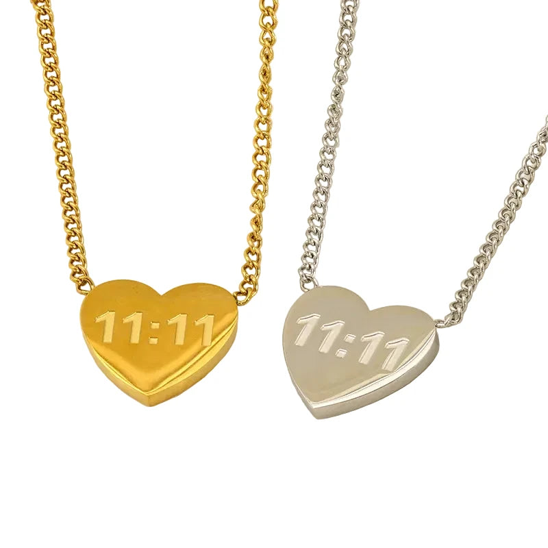 Heart 11:11 Shape 304 Stainless Steel Necklace