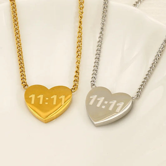 Heart 11:11 Shape 304 Stainless Steel Necklace