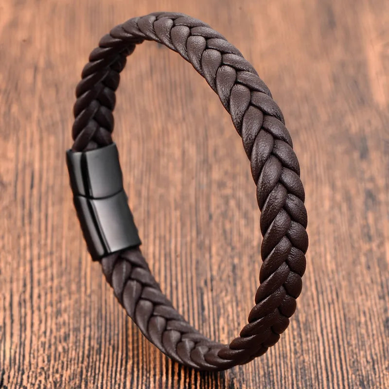 Men's Brown Leather Rope Double Layer Handmade Braided Bracelet