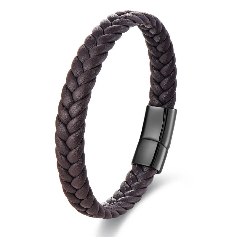 Men's Brown Leather Rope Double Layer Handmade Braided Bracelet