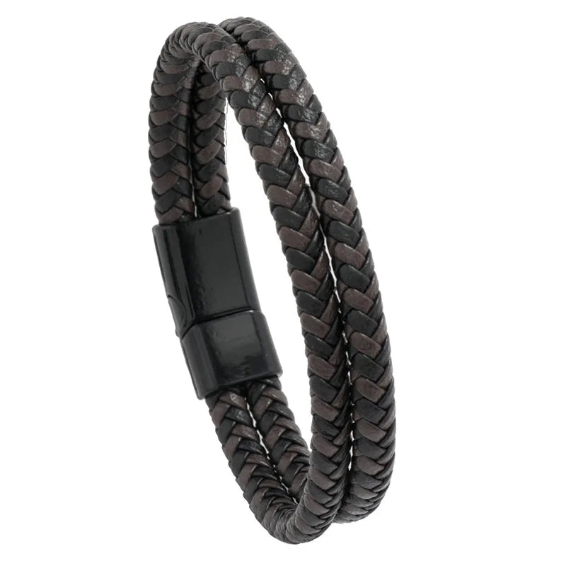 Men's Black And Brown PU Leather Bracelet