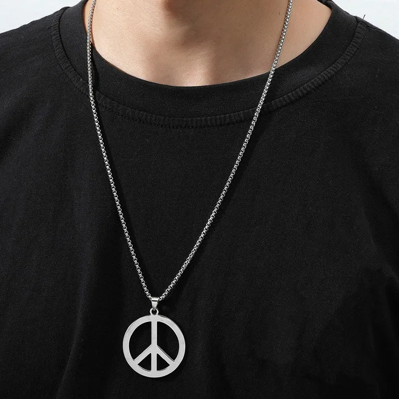 Men's Round Fashion Necklace In Silver With Waterproof 201 Stainless Steel