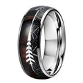 Stainless Steel Ring With Wood Grain And Arrow Design
