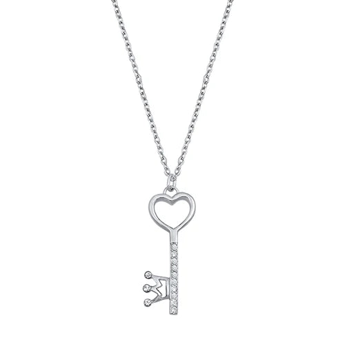 925 Sterling Silver Key CZ Necklace