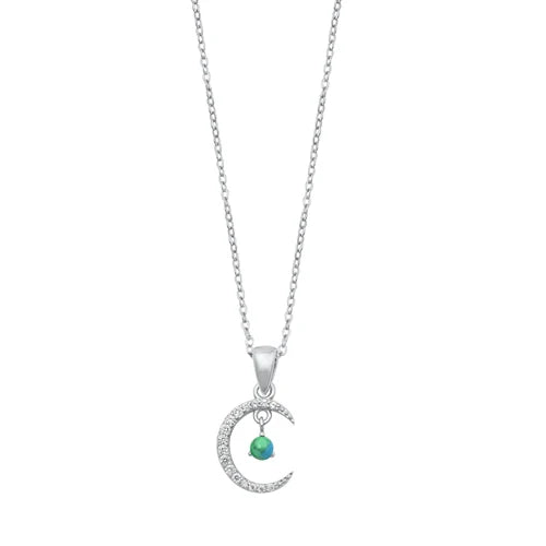 925 Sterling Silver Stone Necklace - Moon