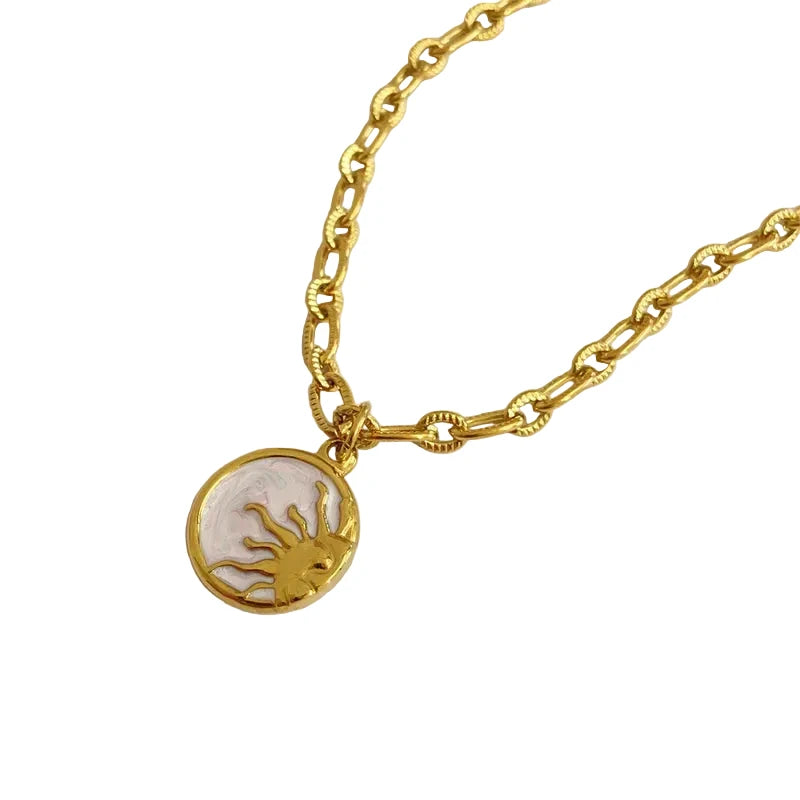 18K Gold Plated Sun Moon 304 Stainless Steel Shell Enamel Necklace