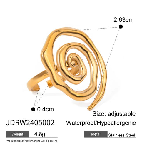 18K Gold Plated 304 Stainless Steel Spiral Open Ring