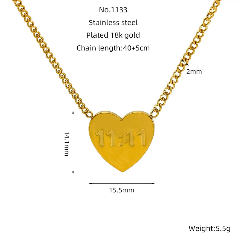Heart 11:11 Shape 304 Stainless Steel Necklace