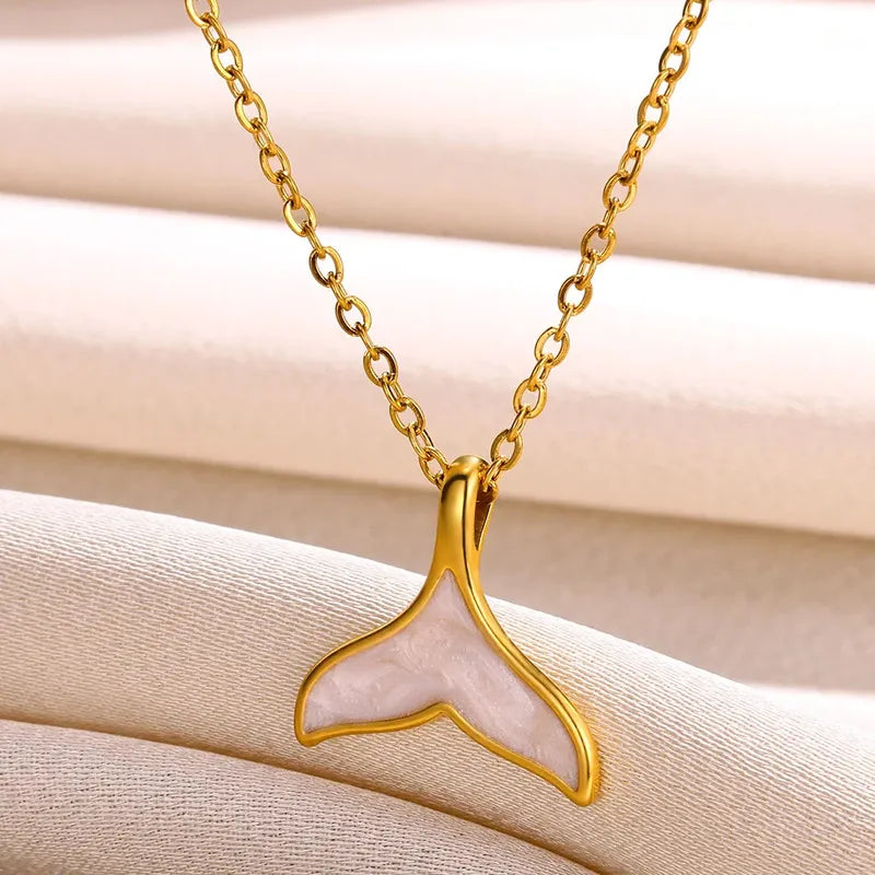 18k Gold Plated 304 Stainless Steel Tail Pendant Necklace