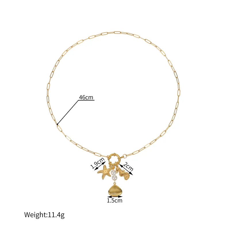 18k Gold Plated 304 Stainless Steel Beach Pendant Necklace