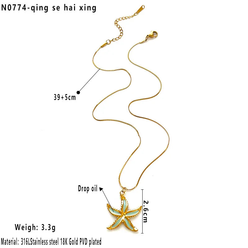 18k Gold Plated Starfish 304 Stainless Steel Pendant Necklace