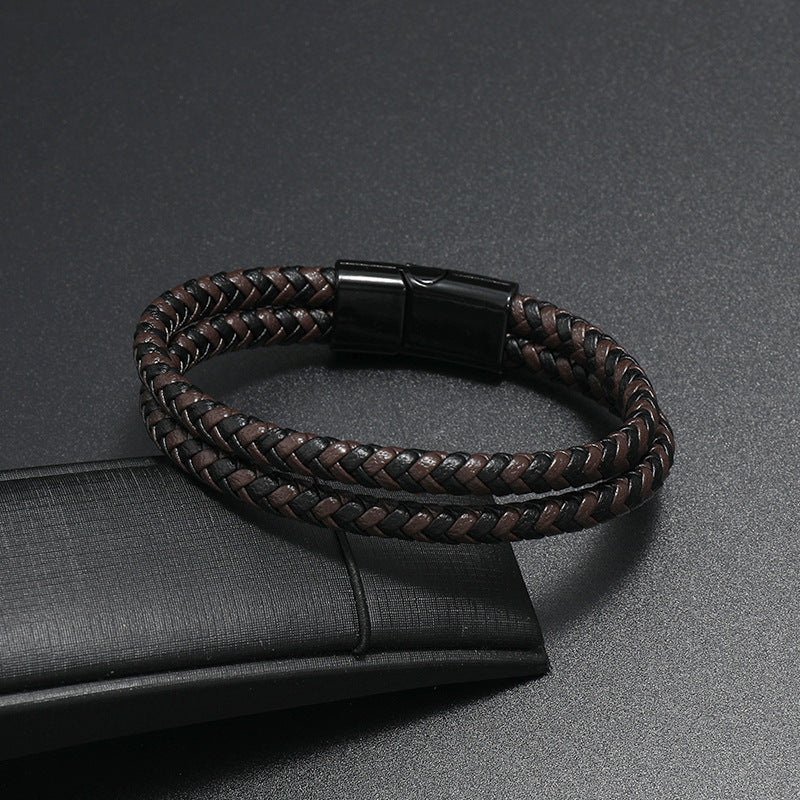 Men's Black And Brown PU Leather Bracelet