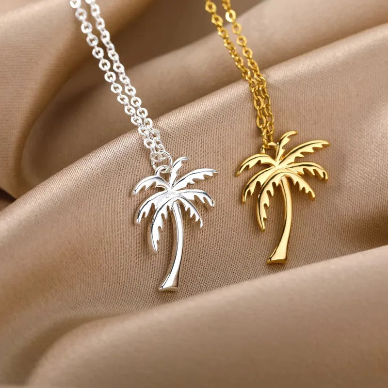 18K Gold Plated Coconut Tree 304 Stainless Steel Pendant Necklace