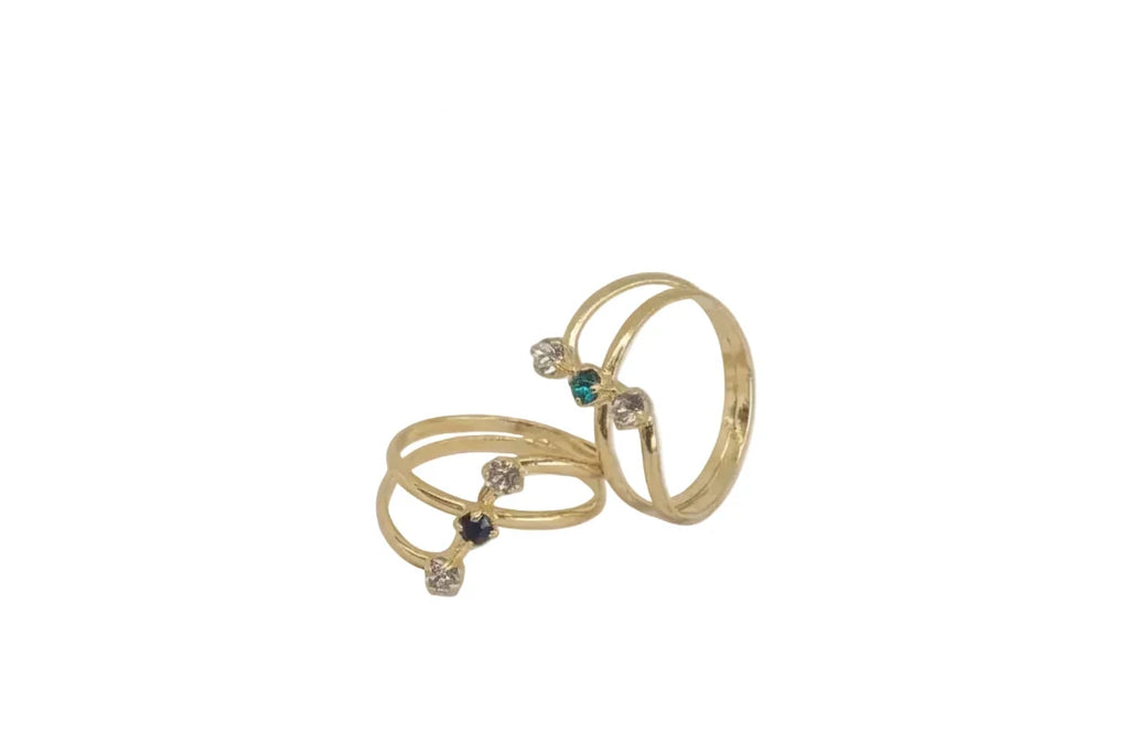 18K Gold Laminate - Triple Design Zircon Ring