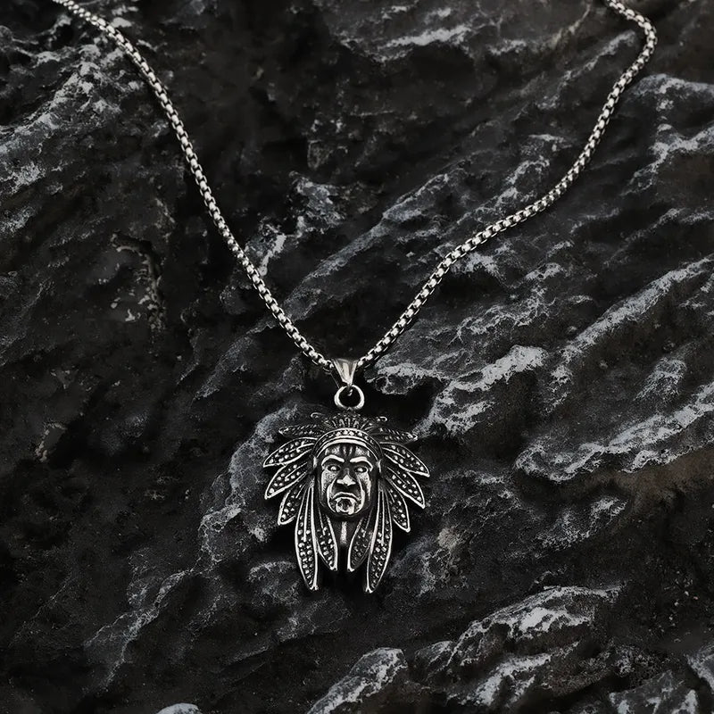 Indian Head Stainless Steel Pendant Necklace