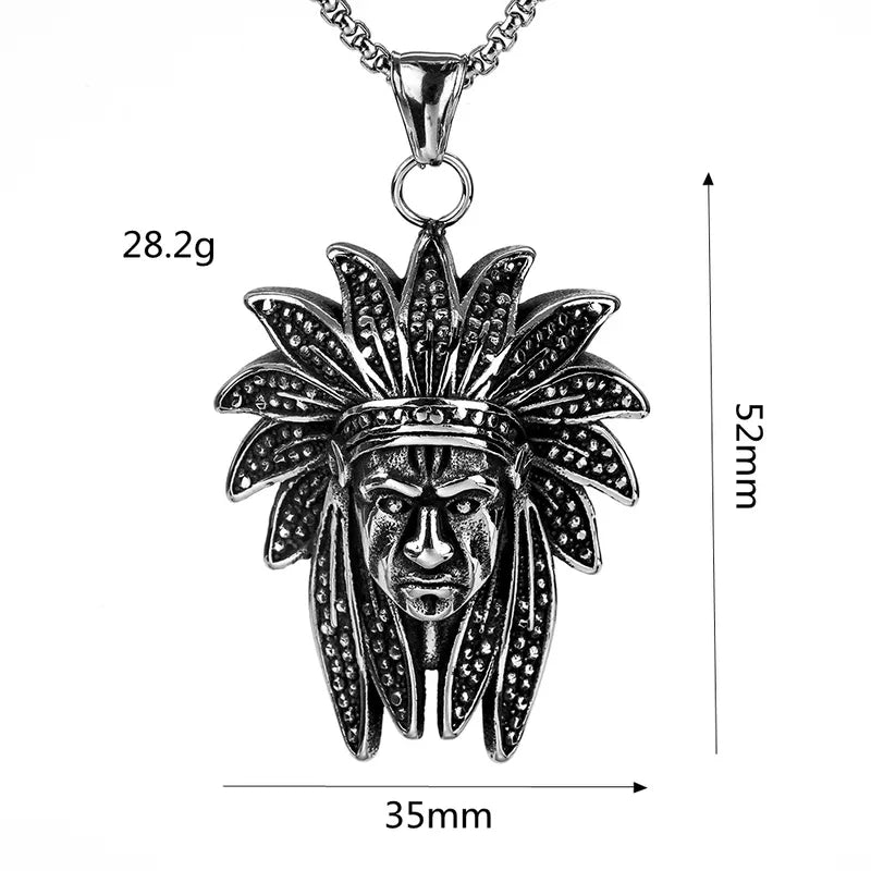 Indian Head Stainless Steel Pendant Necklace