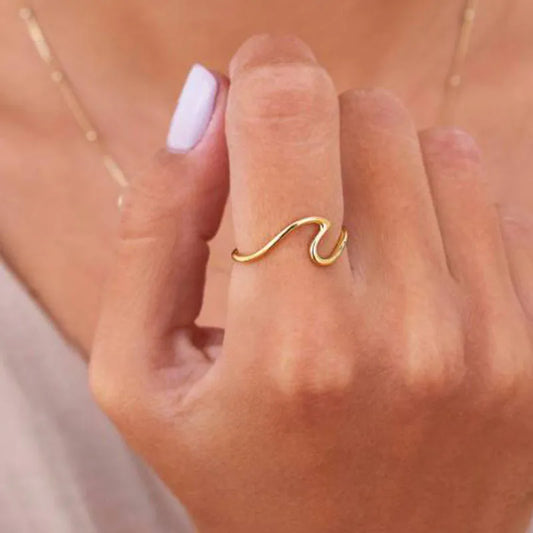 Wave Style Titanium Steel 18k Gold Plated Ring