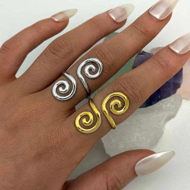 18K Gold Plated Stainless Steel Geometric Hollow Out Open Ring