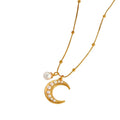 Moon Shell Imitation Pearl 18K Gold Plated Snake Chain Necklace