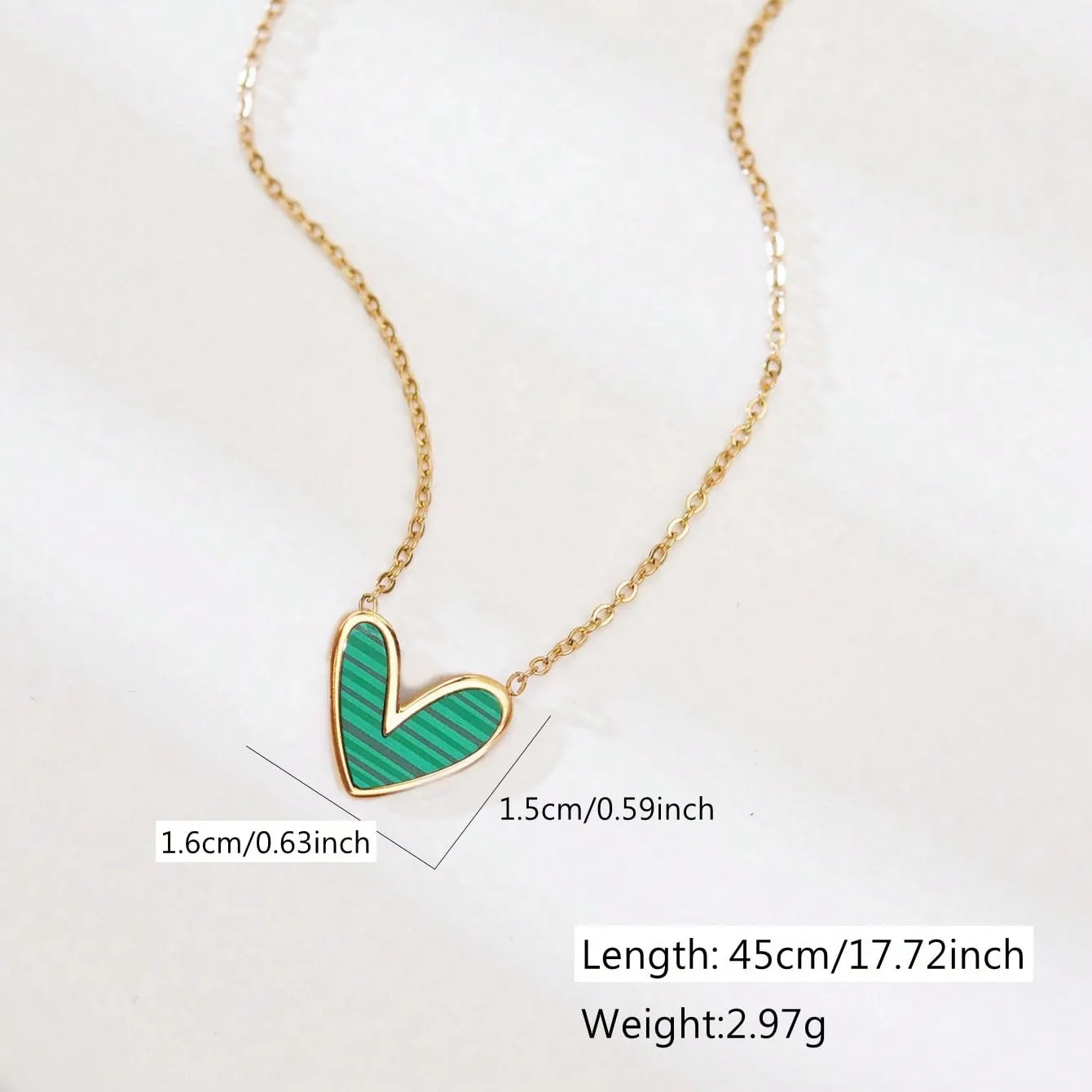 Asymmetrical Heart Shape 18K Gold Plated Inlay Pendant Necklace