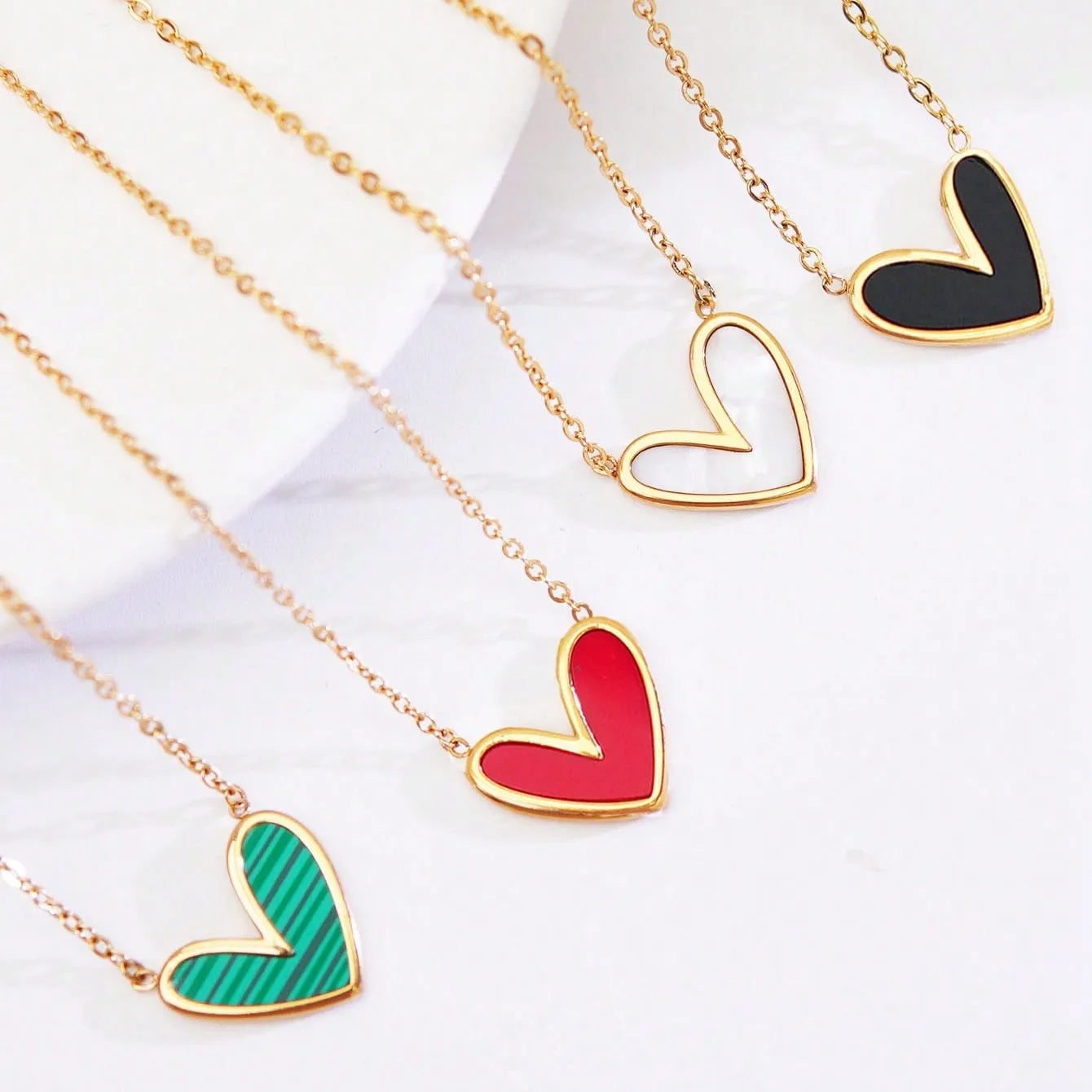 Asymmetrical Heart Shape 18K Gold Plated Inlay Pendant Necklace
