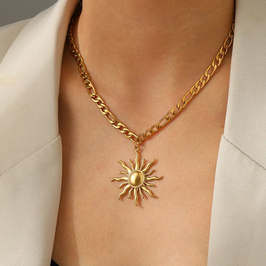Sunflower 304 Stainless Steel 18K Gold Plated Pendant Necklace