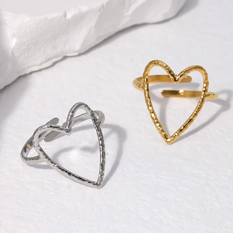 Heart Shape 304 Stainless Steel 18K Gold Plated Hollow Out Open Ring
