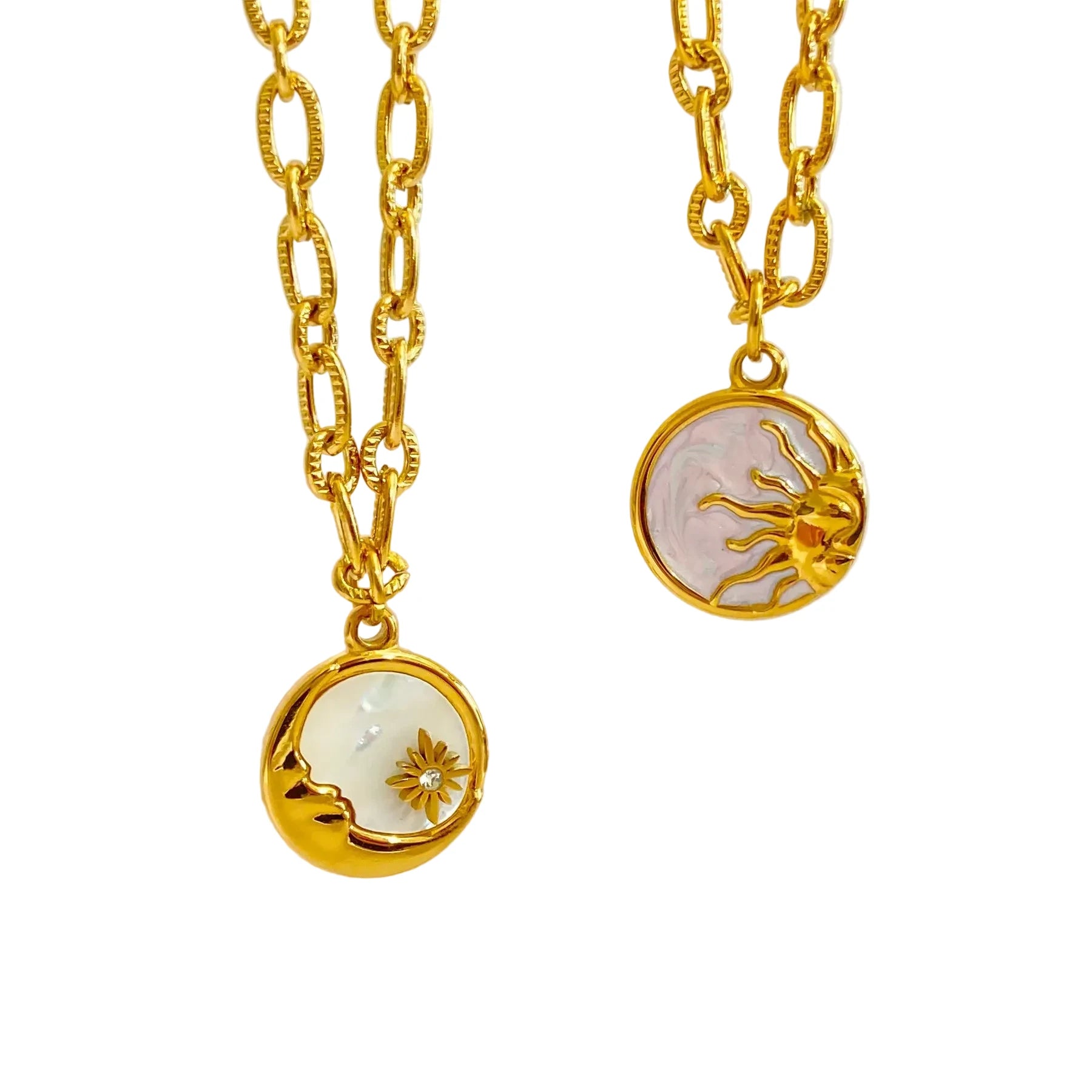 18K Gold Plated Sun Moon 304 Stainless Steel Shell Enamel Necklace