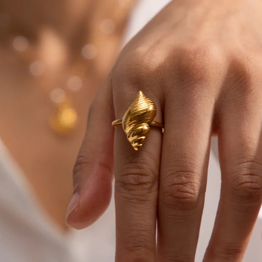 Conch 304 Stainless Steel 18k Gold Plated Open Ring