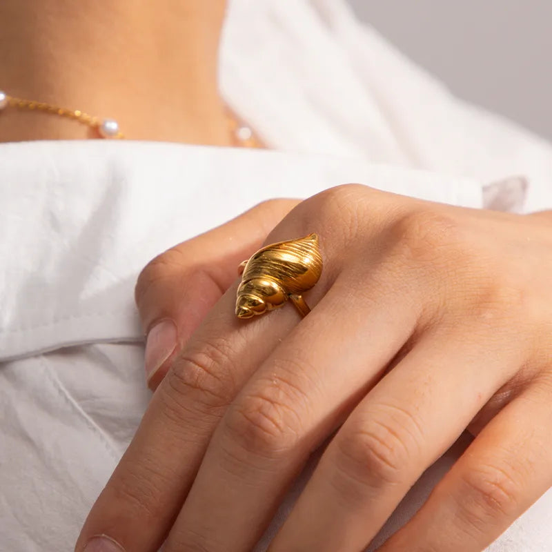 Conch 304 Stainless Steel 18k Gold Plated Open Ring
