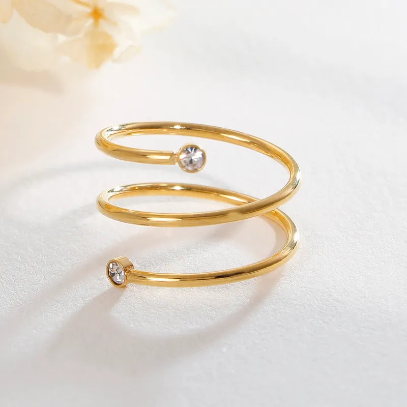 Geometric 18K Gold Plated Stainless Steel Zircon Ring