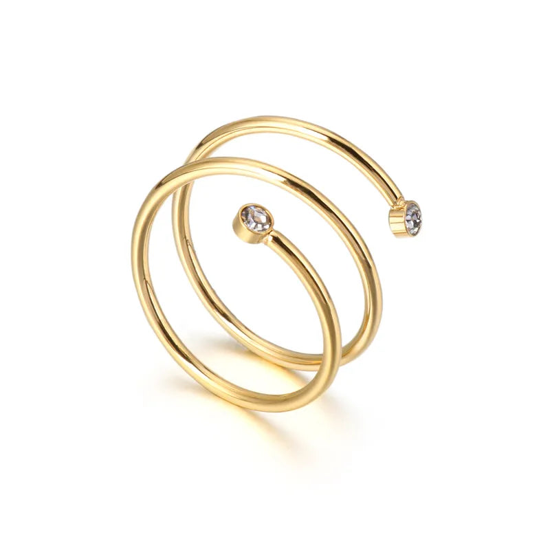 Geometric 18K Gold Plated Stainless Steel Zircon Ring