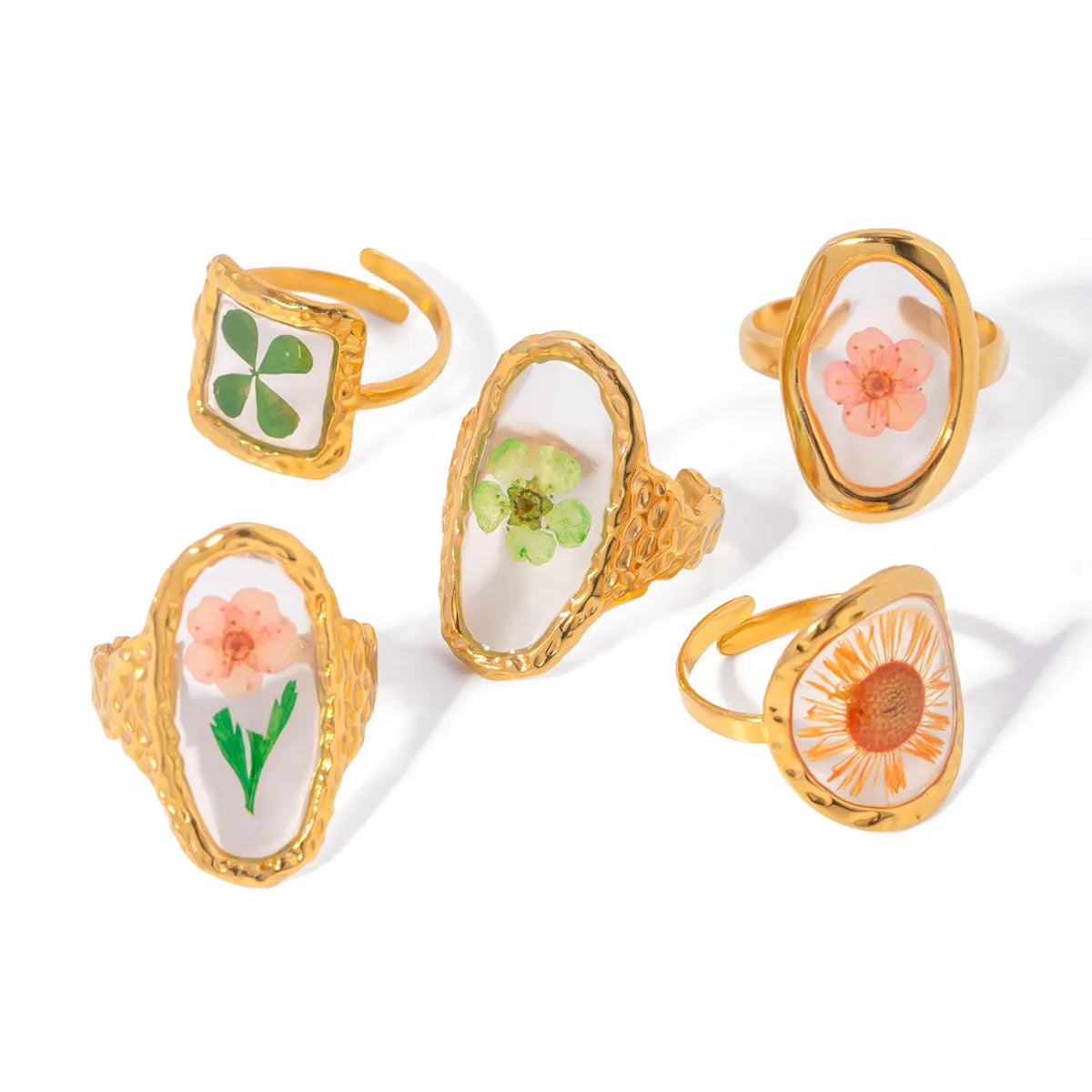 Leaf Clover Oval Flower 304 Stainless Steel 18K Gold Plated